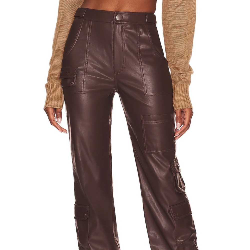 LPA Germano faux leather cargo pant dark chocolate